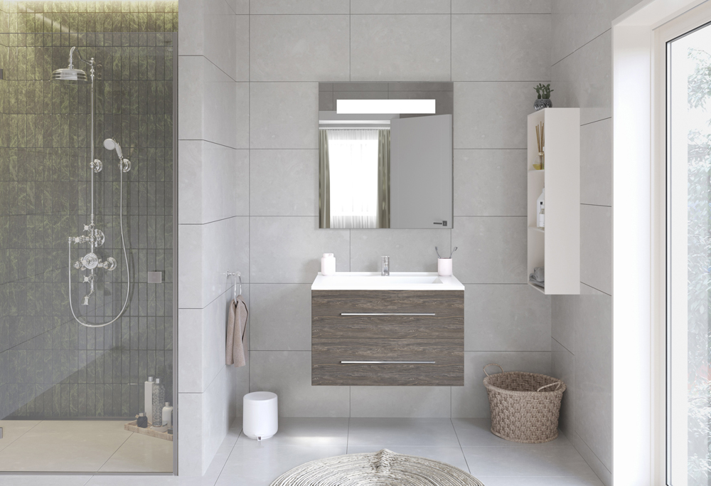 Meuble de salle de bains - NECT-05 NEC TOP version tiroirs meuble suspendu miroir rétroéclairé décor Fleetwood Brun