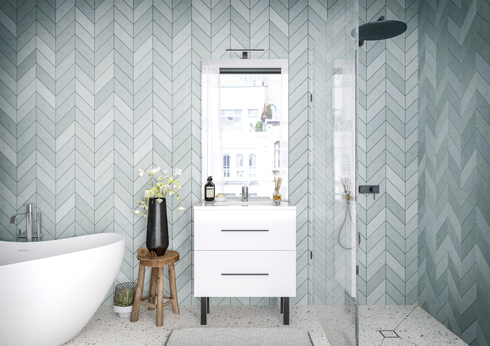 Meuble de salle de bains - ZT-05 ZEN TOP version tiroirs accessoires noir mat décor Blanc Brillant